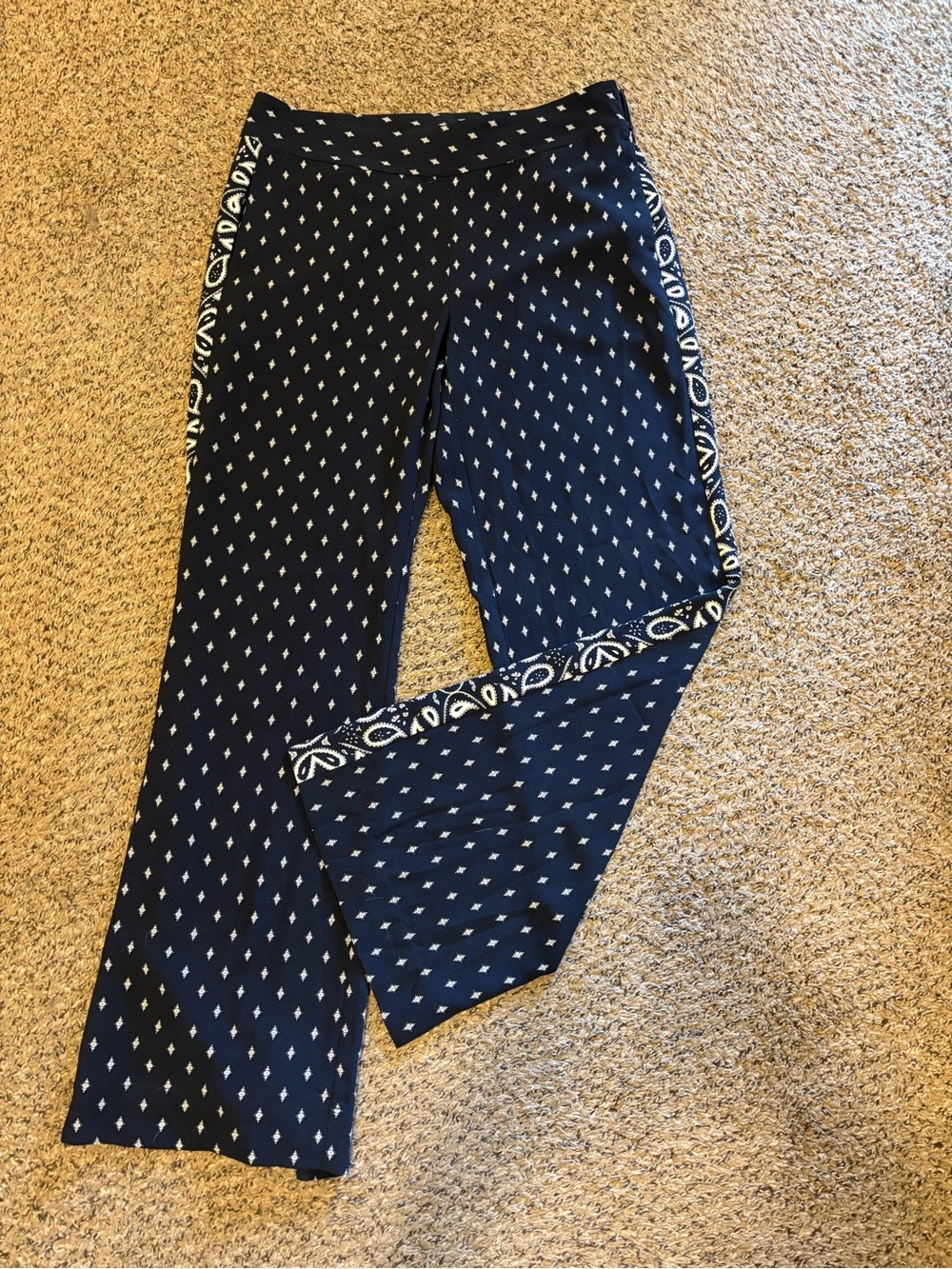CAbi Navy Diamond-Print Wide Leg Pants